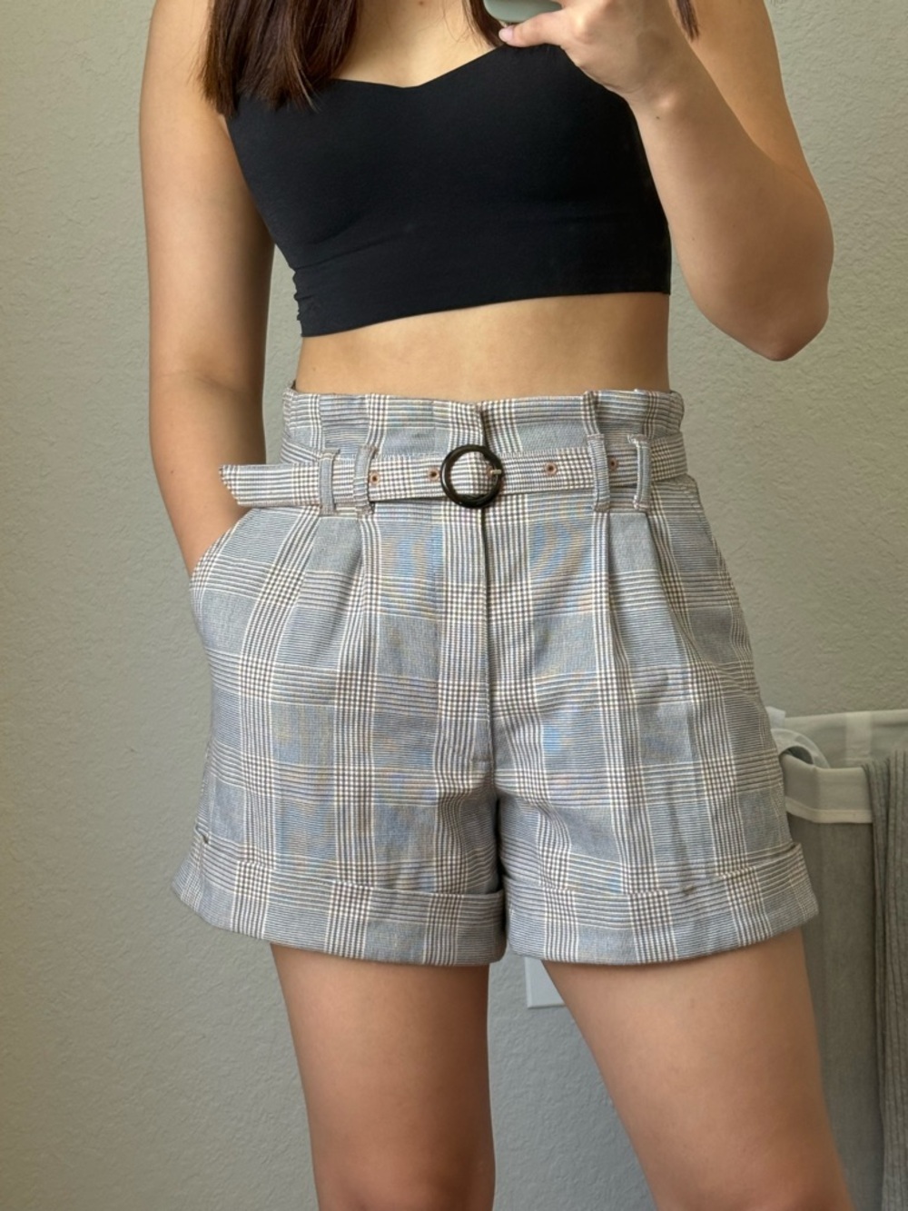 Abercrombie & Fitch Plaid High-Waisted Shorts